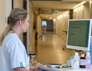Verpleegkundige met computer